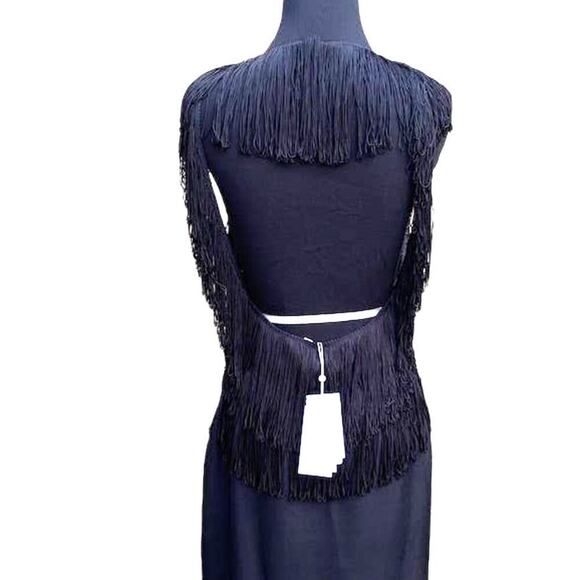 NWT 3.1 Phillip Lim Fringed Backless Silk Little Black Dress Size 4 - Picture 3 of 5